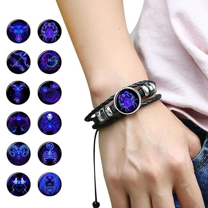 š„Amrit Zodiac Constellation Guardian Black Leather Bracelet Adjustableš„