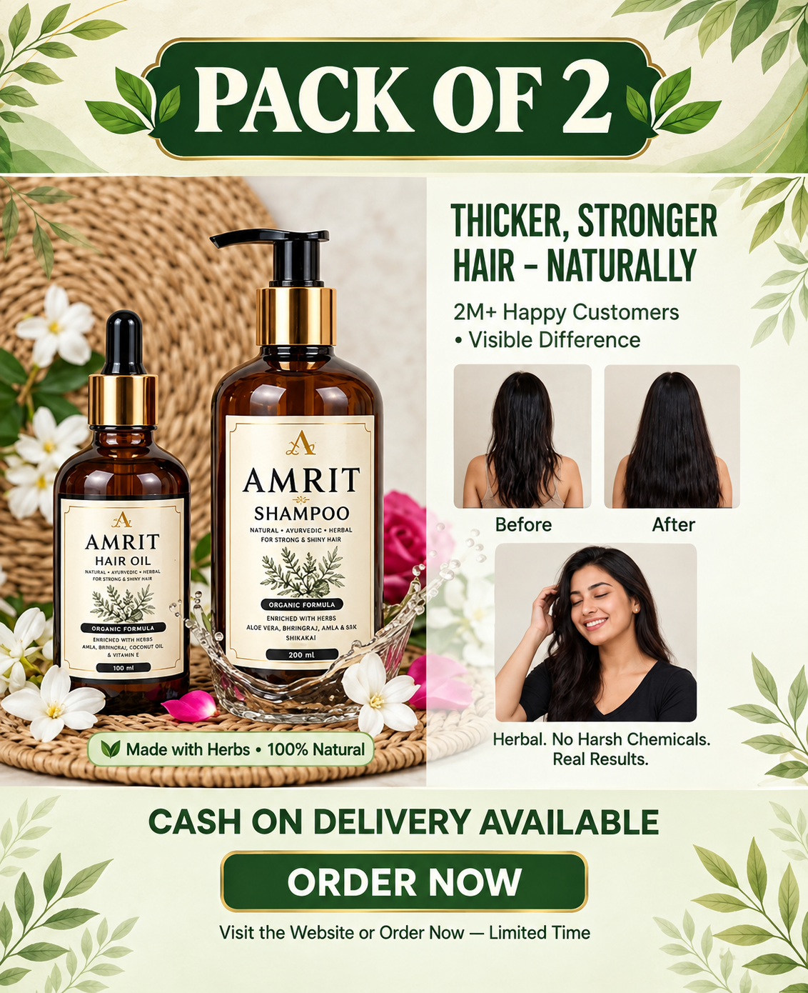 Amrit IN Herbal Hair Care Combo – Ayurvedic Oil & Shampoo